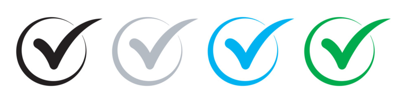 Light Check Mark Icon Set with Circular Ring, Flat Design, Transparent Background, Validation, Approval Tags, Certified Interface Vector