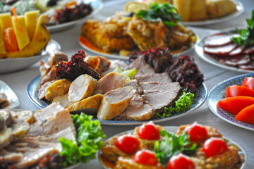 Sliced meat at banquet table