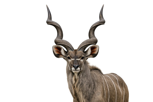 Greater kudu antelope with large spiral horns