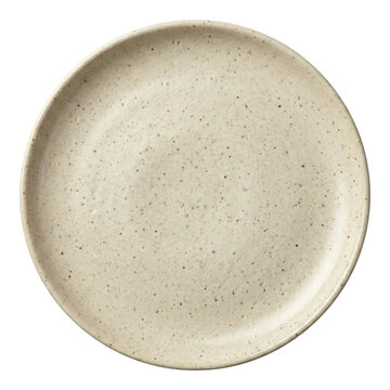 Rustic speckled cream ceramic plate on transparent background