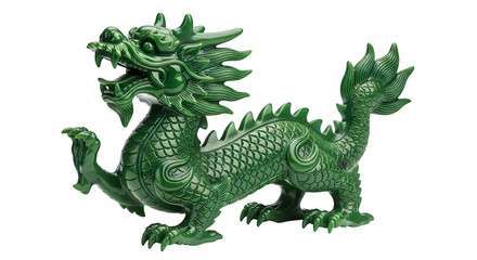 Obraz premium Vibrant green dragon statue with intricate details isolated on transparent background