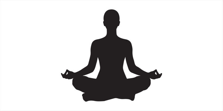 Yoga poses silhouette set, woman practicing meditation and stretching exercises, tree pose and cobra pose, black vector illustration isolated on white background
