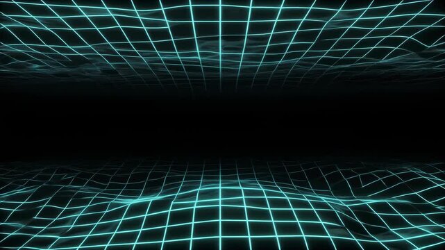 Neon Grid Flow Through a Digital Wireframe World.