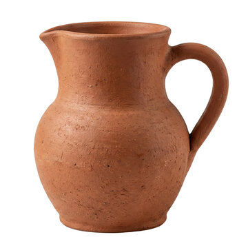 Handmade rustic terracotta clay water pitcher isolated