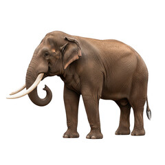Obraz premium A large brown elephant with tusks standing on a white background