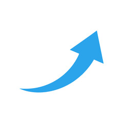 Blue up arrow pointing to right, growth arrow icon, web icon, stock vector