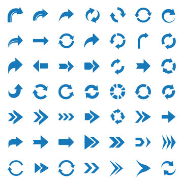 Set of blue arrows vector icon illustration, various shapes of arrow design elements