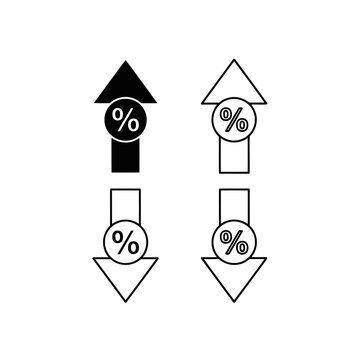 Up and down percent arrows, interest rate increase decrease symbols, vector illustration