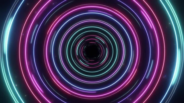 Neon Circular Ring Tunnel With Hypnotic Pulse.
