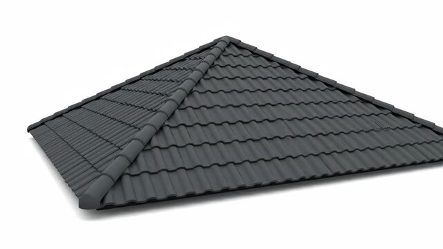 Set of modern hip roof structures with black ceramic tiles isolated on white. Architectural visualization of residential building elements for construction industry concepts