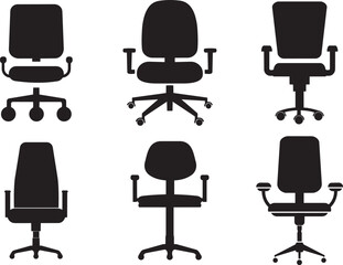Office Chair Designs: A sleek collection of office chair silhouettes showcases a range of contemporary ergonomic designs, highlighting functional office furniture in a modern workspace.