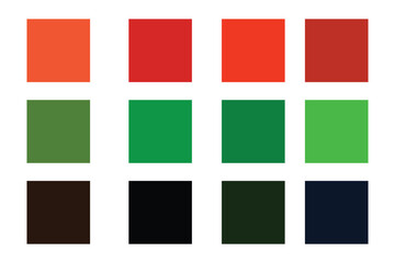 Set of Twelve Solid Color Blocks in Red Green and Dark Tones