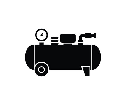 Air compressor icon silhouette, Industrial pneumatic tool for garage and workshop