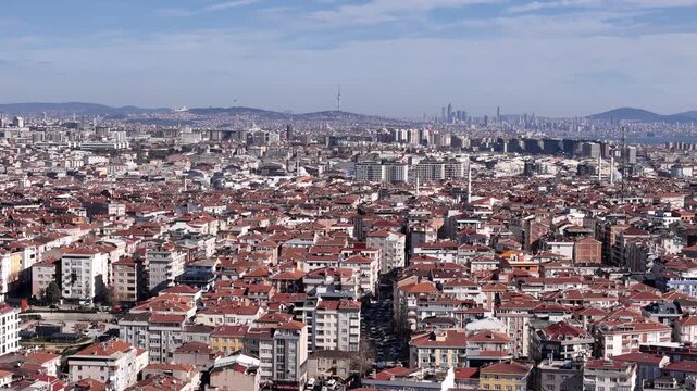 Aerial daytime view of Istanbul's 3rd bridge, drone footage of Istanbul from the sky. General view of Istanbul from high altitude.
