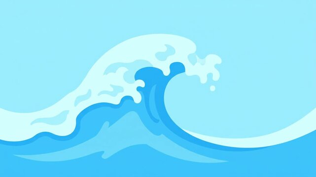 Animated ocean wave sequence for video transitions or lower thirds. Flat cartoon style water splash and sea surf for motion graphics. Seamless looping background element for summer themes