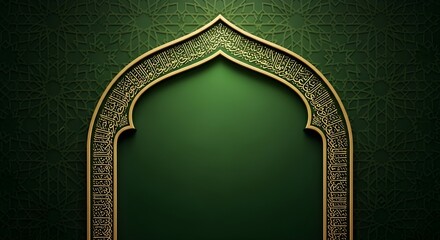 Islamic archway frame with gold ornate detail on dark green textured background