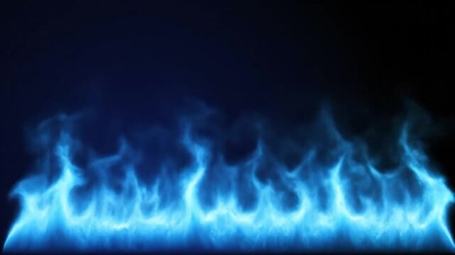 Vivid blue flames, an emblem of intense heat and clean combustion, elegantly illuminating the dark expanse, highlighting energy efficiency and power
