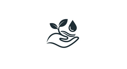 Obraz premium Simple line art illustration of a hand holding a plant and a water drop.