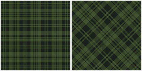 Fototapeta premium Dark Green and Black Plaid Patterns Classic and Diagonal Tartan Textures