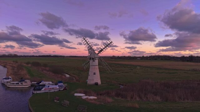 Norfolk Broads windmill at sunrise