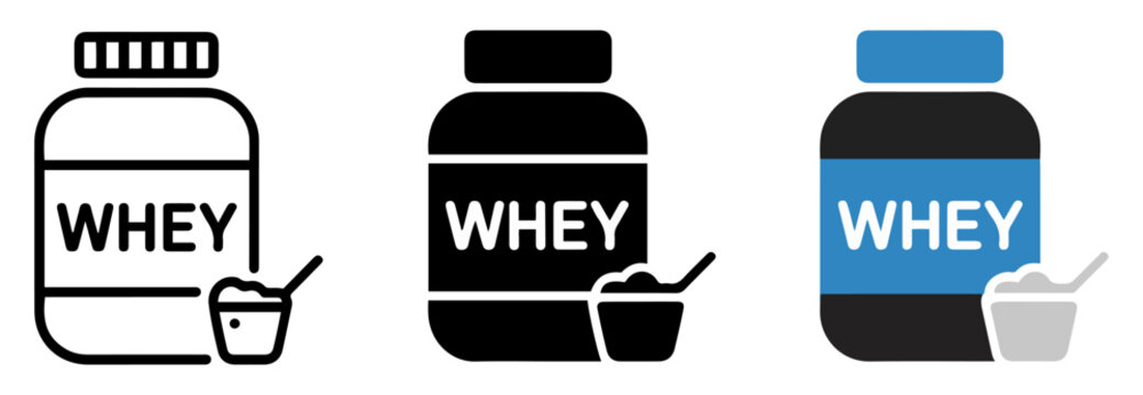 whey protein jar icon set