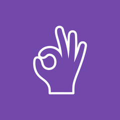 Obraz premium White hand gesture sign isolated on purple background
