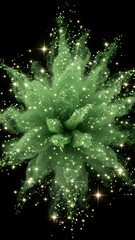 Glowing green fractal with sparkling lights on black background