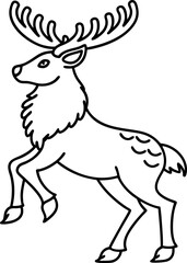 Fototapeta premium majestic deer with large antlers standing on hind legs in elegant pose outline drawing