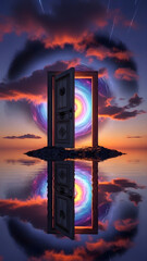 Surreal doorway to another dimension at sunset