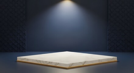 Modern marble podium with spotlight on dark wall