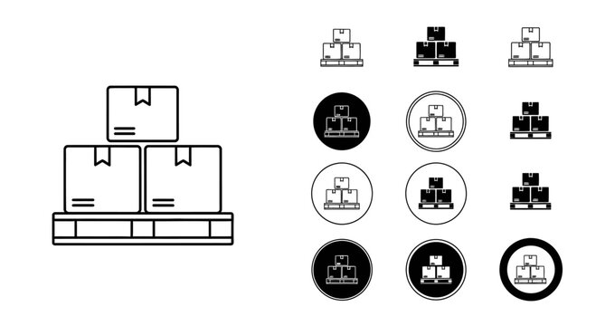 Logistics and shipping icons set including boxes delivery symbols and warehouse signs in black and white