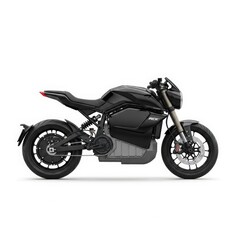 Obraz premium Profile view of a modern black electric motorcycle isolated on a white background.