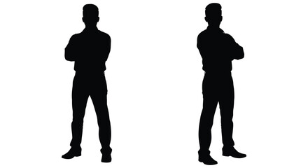 Two men standing with arms crossed depicted as a stark silhouette