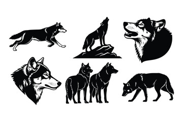 Obraz premium Wolf Silhouettes Collection Set Various Poses and Expressions
