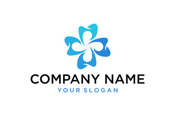 Abstract Dental Care Logo with Four Blue Tooth-like Elements in Circular Pattern, Modern Healthcare Design Graphic