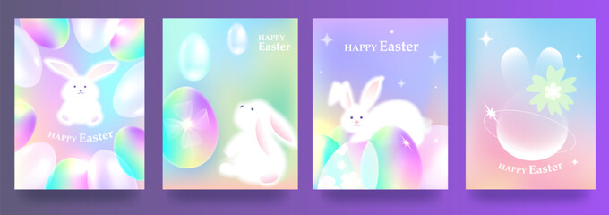 A set of Easter backgrounds. Modern abstract gradient designs with Easter eggs and bunnies. Trendy Easter designs for advertising, sales, covers, websites, banners, and greeting cards. Vector © Riva