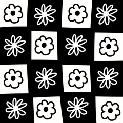 Seamless flower black and white pattern. Cell floral pattern.