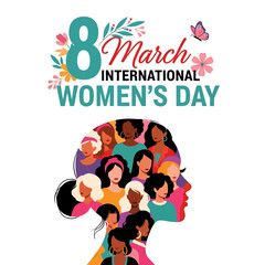Celebrating international women's day with diverse women around the world in a beautiful and colorful illustration
