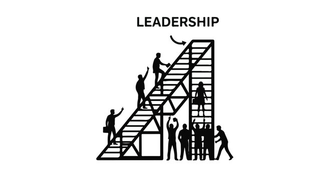 Business leadership and teamwork concept with people climbing stairs