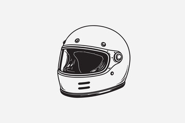 Classic Full-Face Motorcycle Helmet Line Art vector illustration