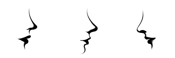 Naklejka premium Set of Detailed ink drawing of a woman's face in black and white, strong overhead shadow effect, modern minimal aesthetic on transparent png background. Ai generated