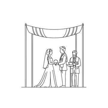 Jewish marriage ceremony line illustration under traditional chuppah canopy vector