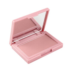 Open pink square cosmetic blush compact with mirror