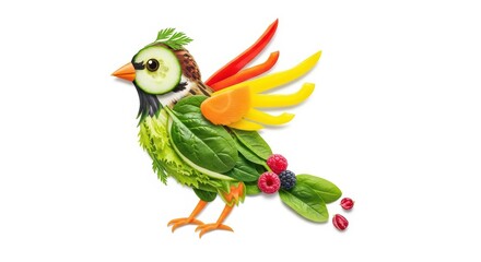 Creative bird made of fresh vegetables and fruits