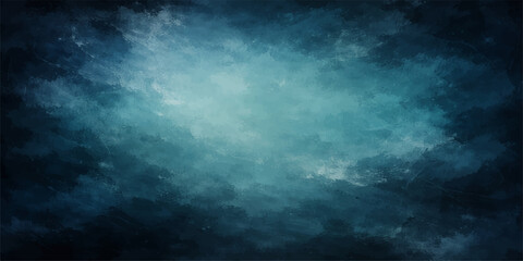 Fototapeta premium An abstract blue background blends nature and space, featuring a cloudy sky with a bright sun, misty fog, and a dark ocean texture