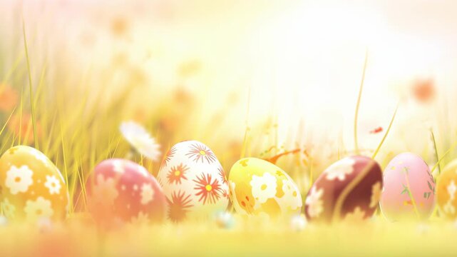 Colorful Easter Eggs in a Sunny Meadow Setting
