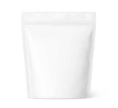 Realistic stand up pouch bag mockup with transparent shadow. Vector illustration isolated on white background. Ready for your design. EPS10.