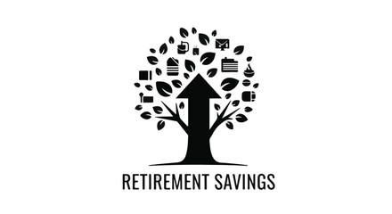 Retirement savings concept with tree and icons