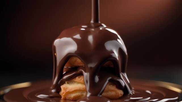 Delicious Profiteroles Drizzled with Rich Melted Chocolate Sauce.