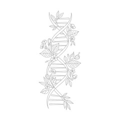 Fototapeta premium Floral genetic strand illustration featuring blooming flowers on dna helix line